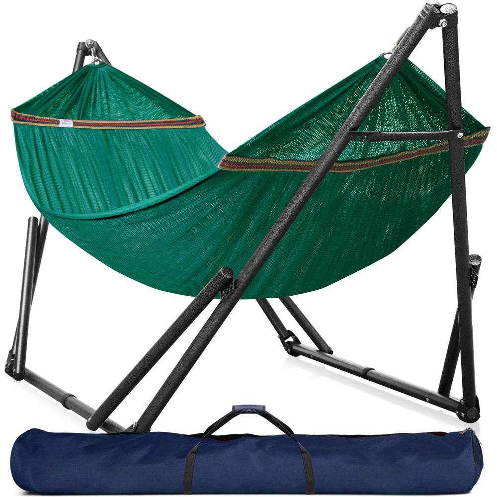 Tranquillo front packaging showing hammock set and stand for quick setup