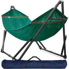 Tranquillo front packaging showing hammock set and stand for quick setup