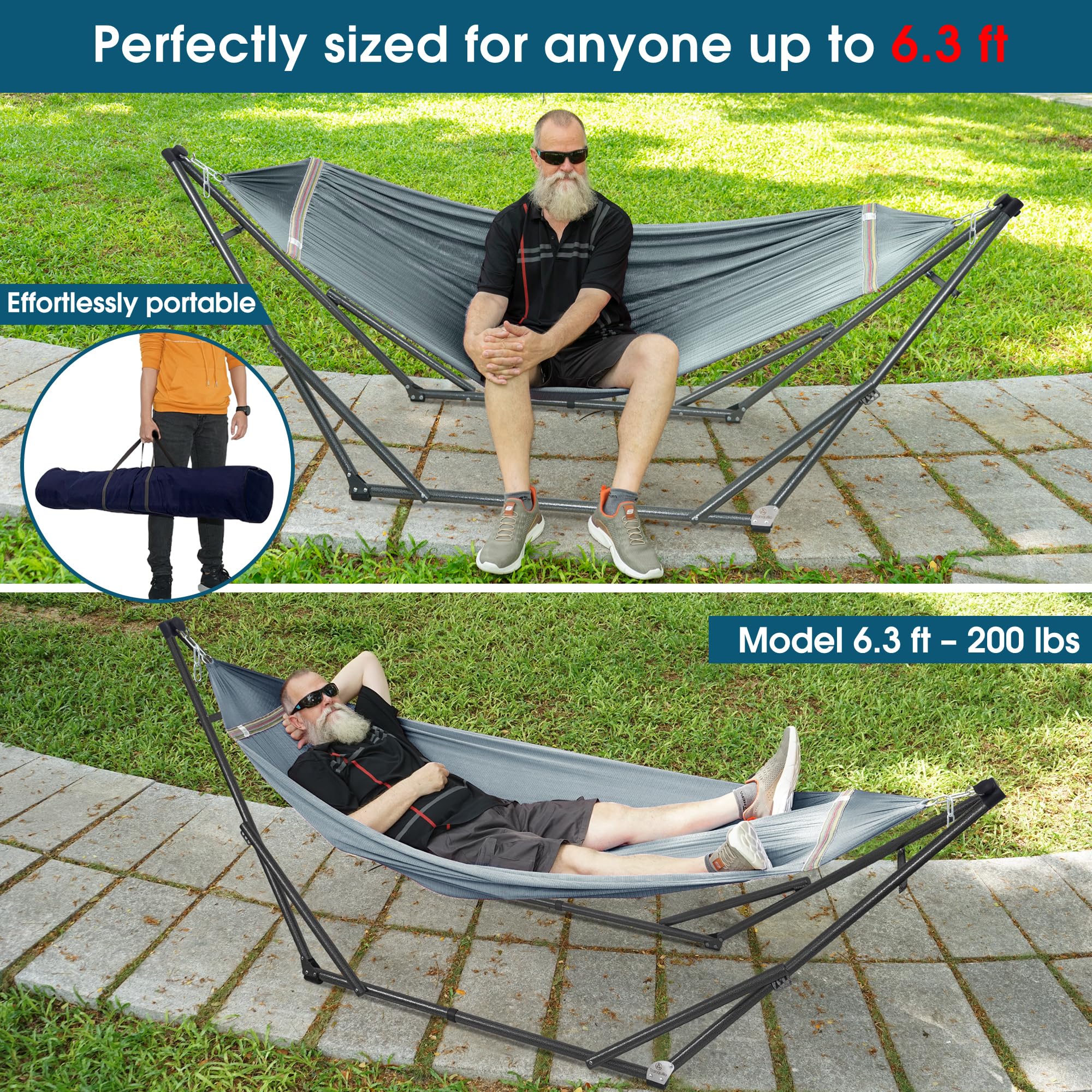 Tranquillo collapsed hammock and stand in carry bag for portability