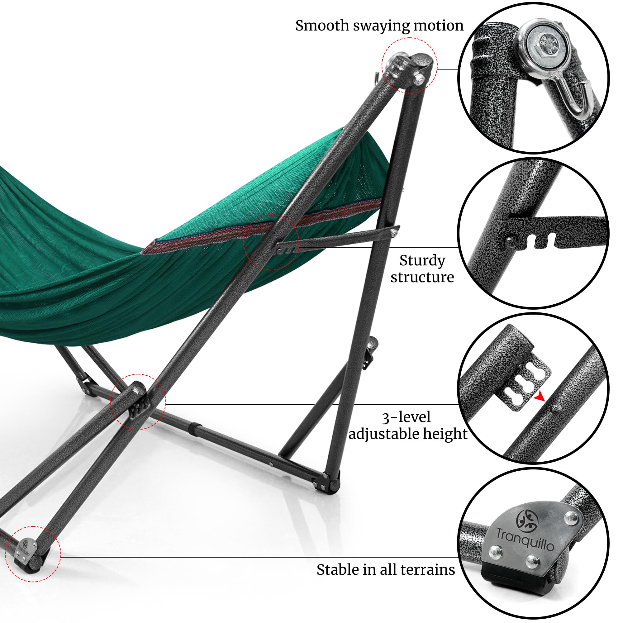 Tranquillo hammock edge stitching and label showing durable construction
