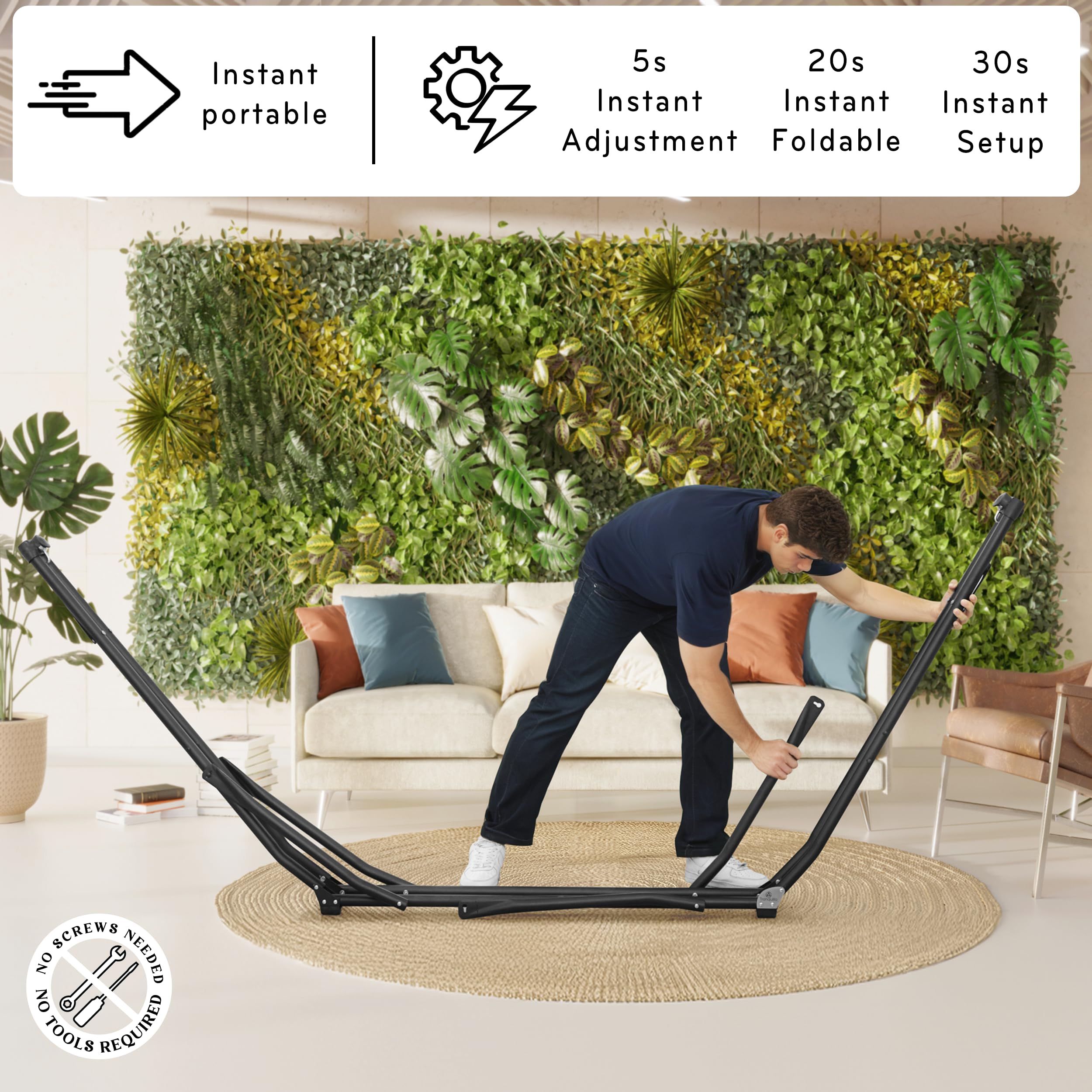 Tranquillo hammock in chair mode lifestyle showing ergonomic seated relaxation