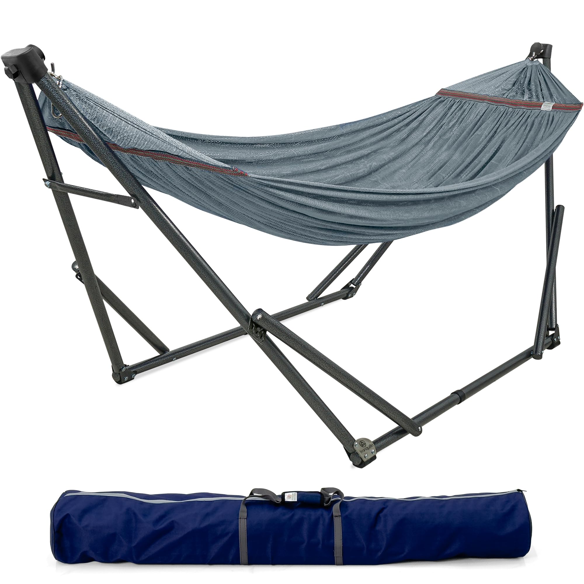 Tranquillo hammock stand full setup showing sturdy frame and comfort