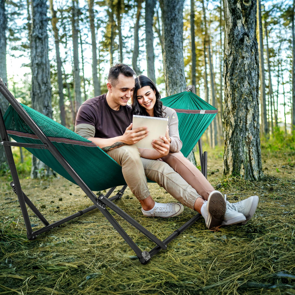 Tranquillo hammock beside backpack to show compact travel size