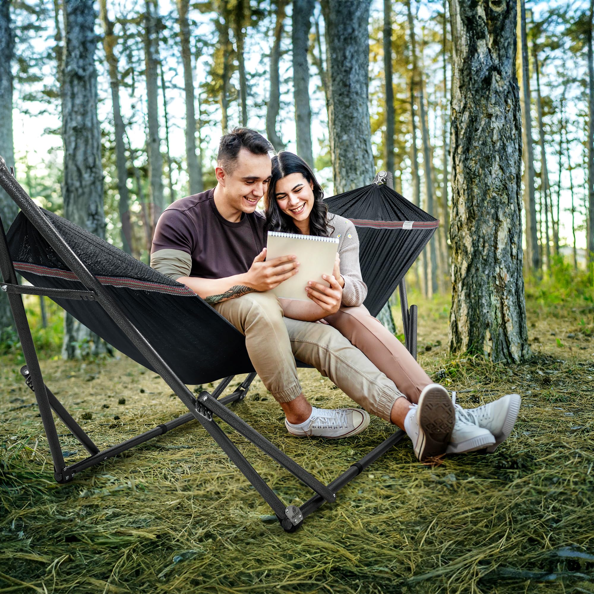 Tranquillo hammock size comparison with person demonstrating capacity