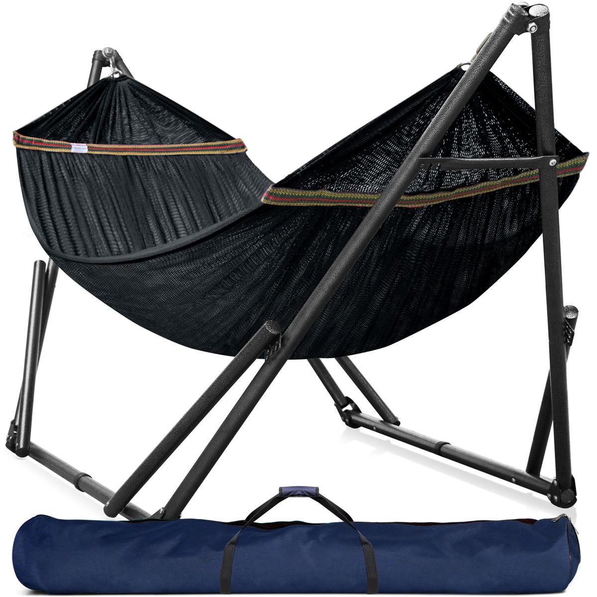 Tranquillo front view of assembled hammock stand showing stability benefit