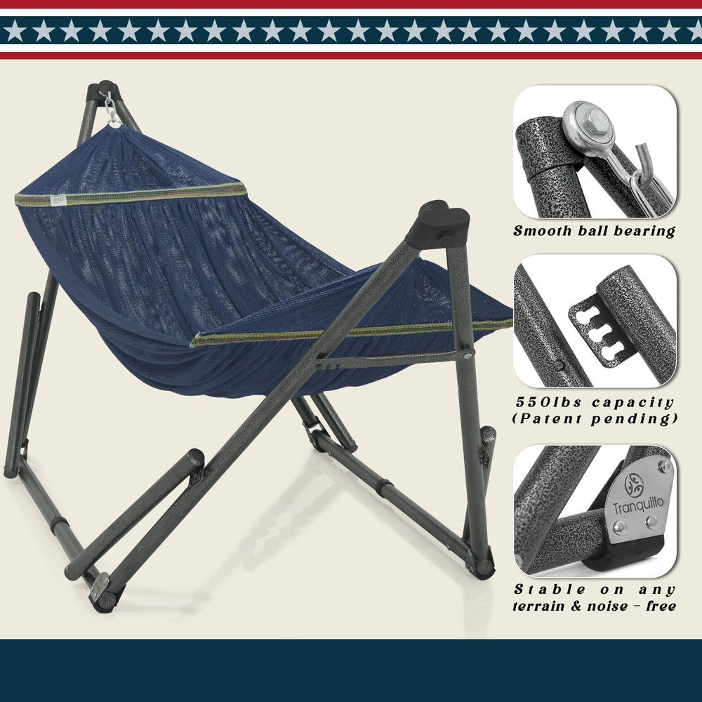 Tranquillo folded stand and hammock packed in carry bag for easy transport