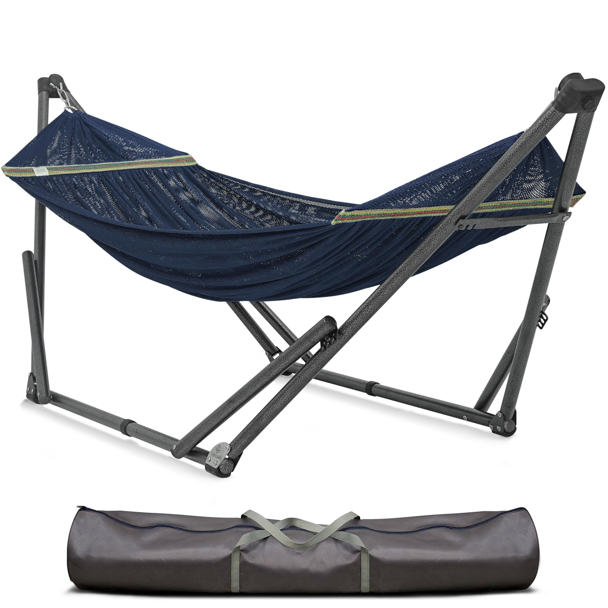 Tranquillo front view of assembled stand showing stable support and portability