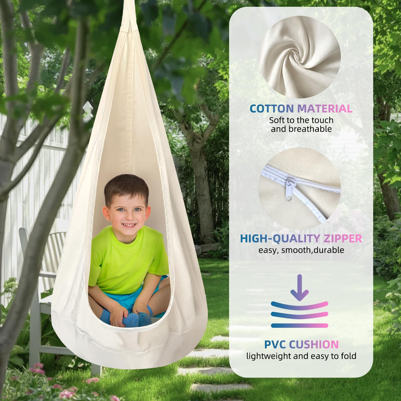 TRAVELBAIC pod swing in bedroom creating inviting reading nook and soft decor