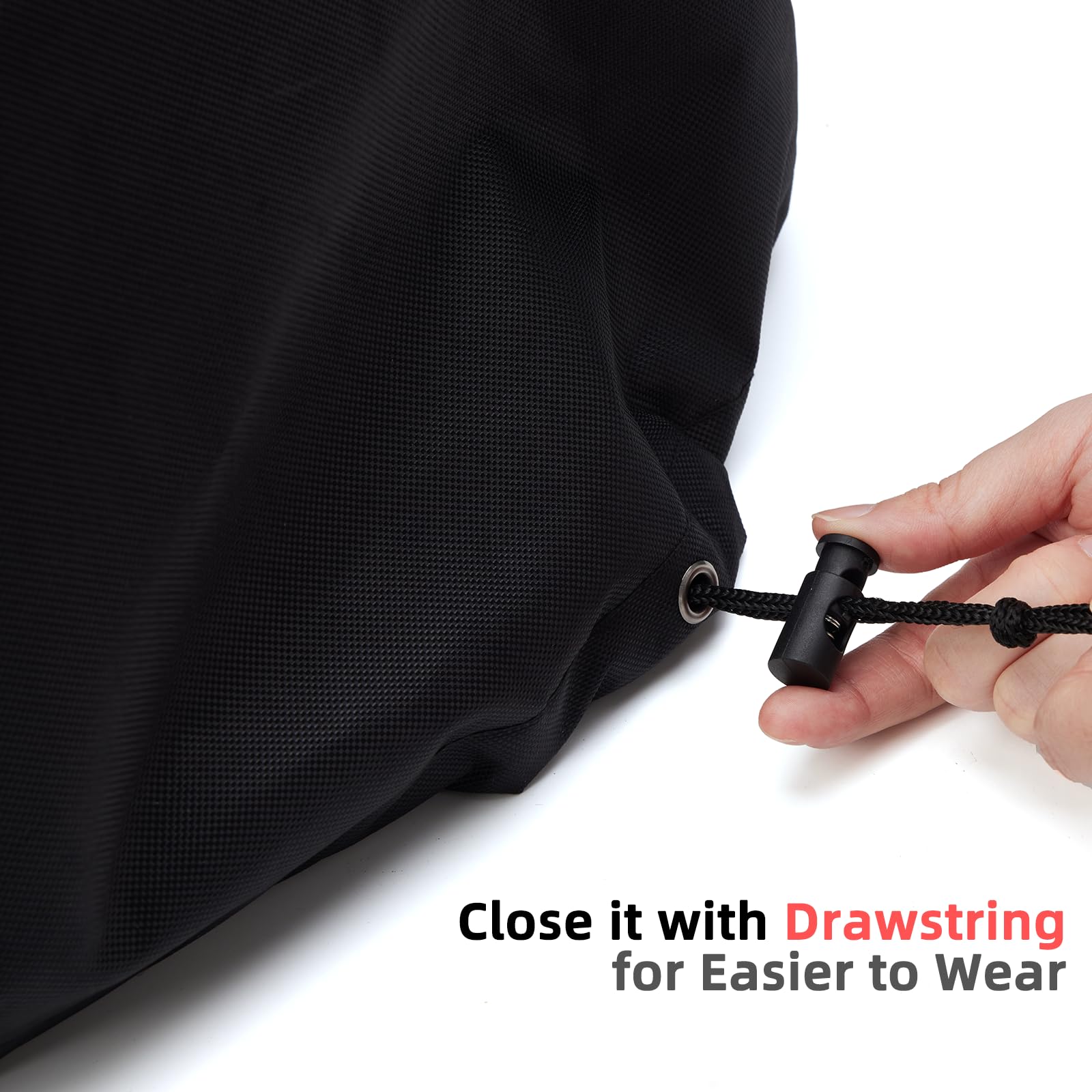 TRAVELIT adjustable drawstring hem securing Ninja cover against wind