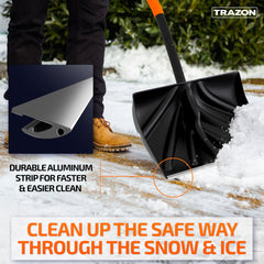 Trazon shovel in use pushing driveway snow for faster clearing