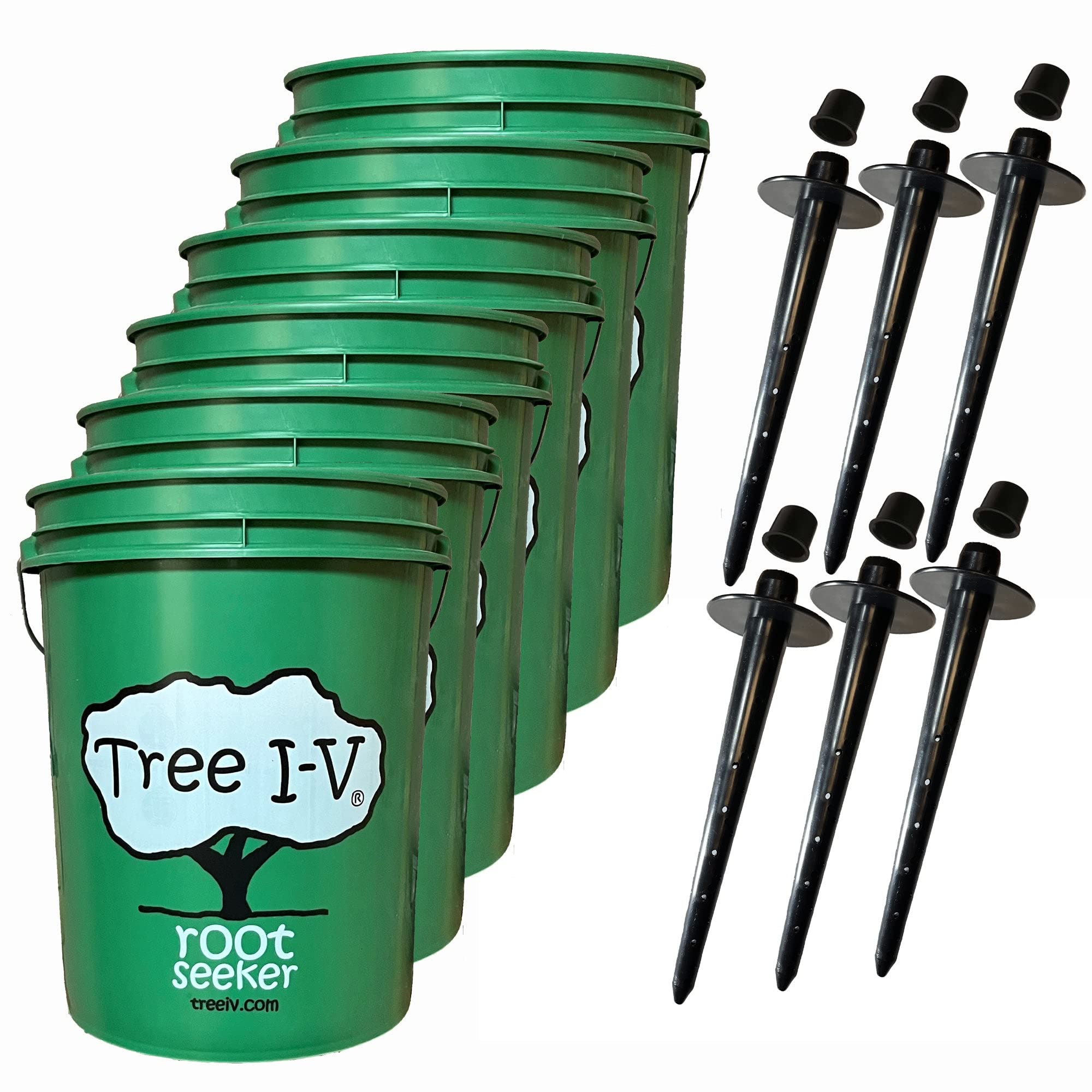 Tree I.V. front packaging showing six 5-gallon reservoirs and system benefits