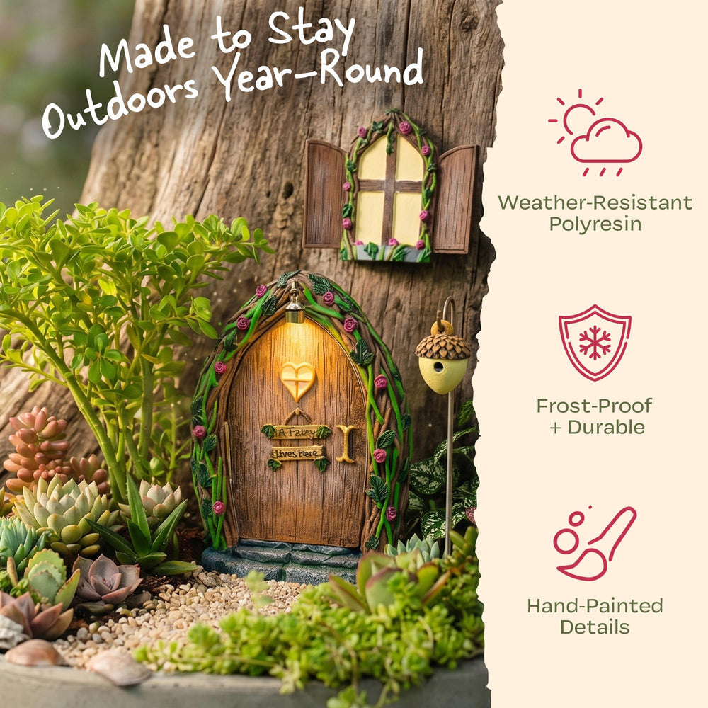 Tree Poetry fairy door in garden lifestyle scene inspiring creative landscaping