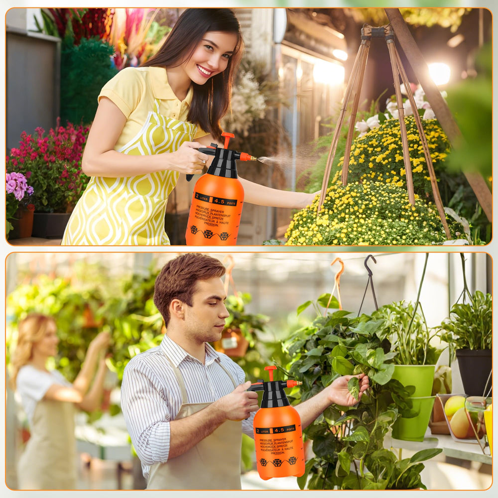 TREEHAC sprayer in use misting potted plants for precise plant care and efficient coverage