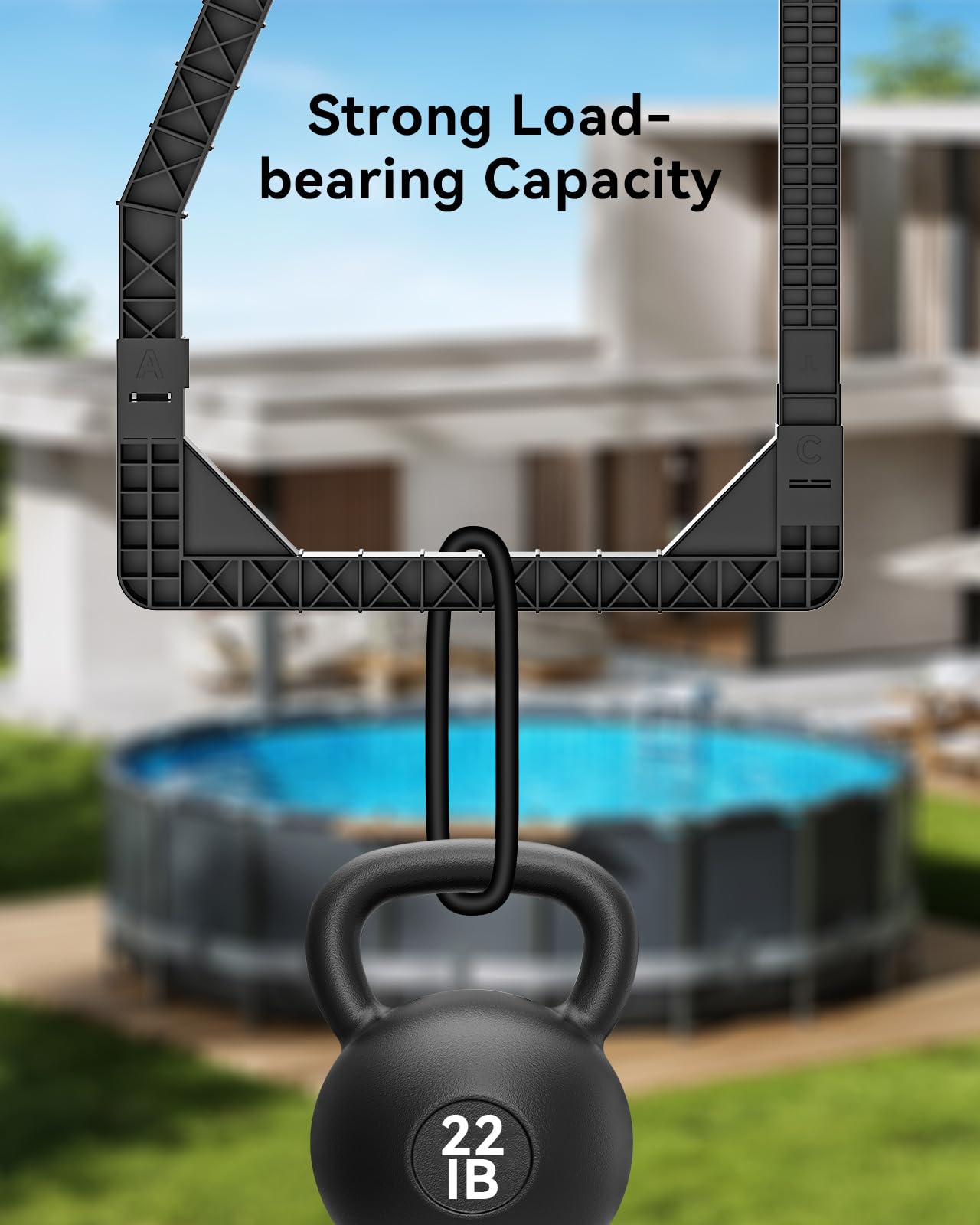 Treerit mounted on pool rail side view demonstrating secure, no-drill attachment