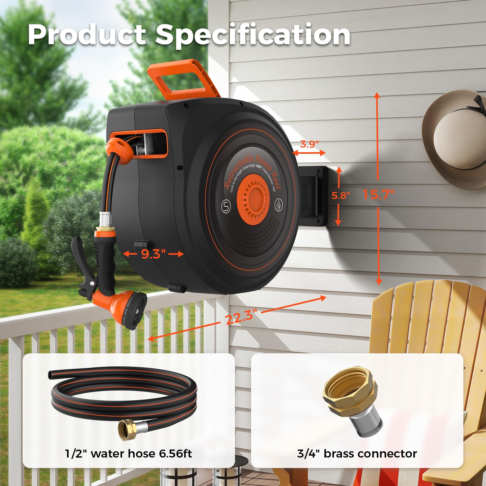 Treillage Tale reel in use watering lawn for efficient coverage