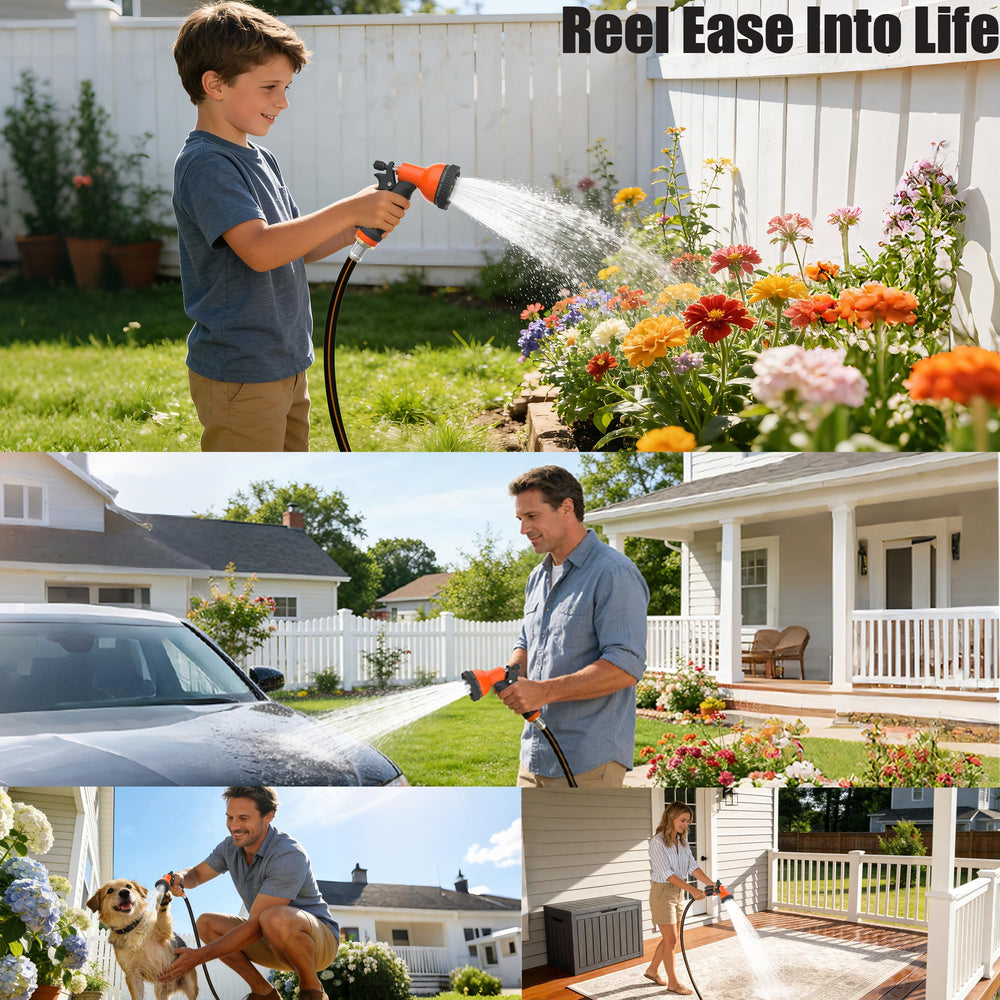 Treillage Tale reel mounted on fence demonstrating secure installation and space-saving benefit