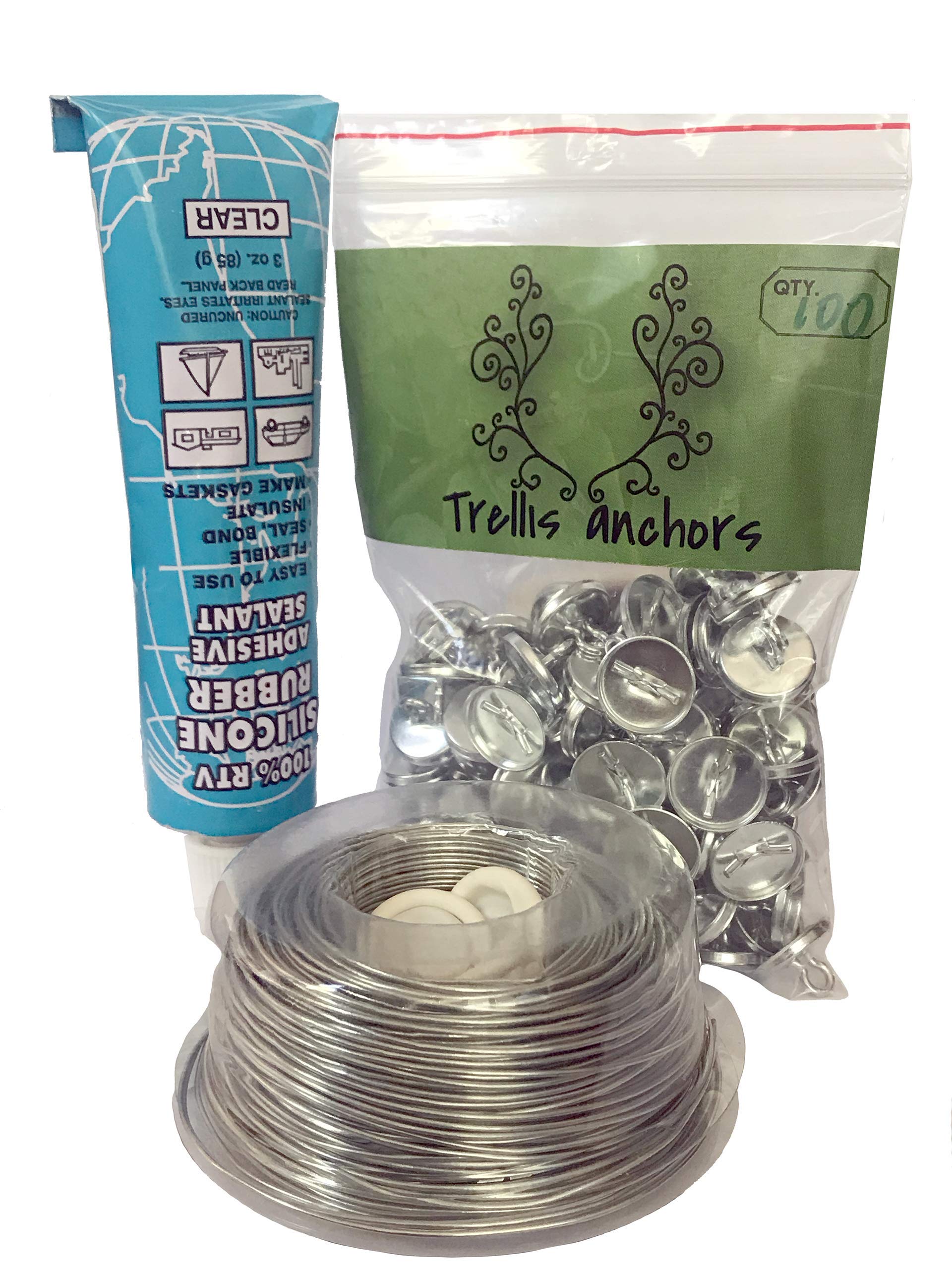 Trellis Anchors front packaging showing kit contents and outdoor use benefits