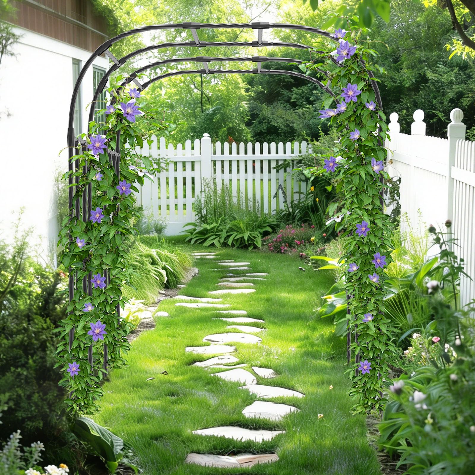 Trellume arch used as garden pathway entrance adding visual depth benefit