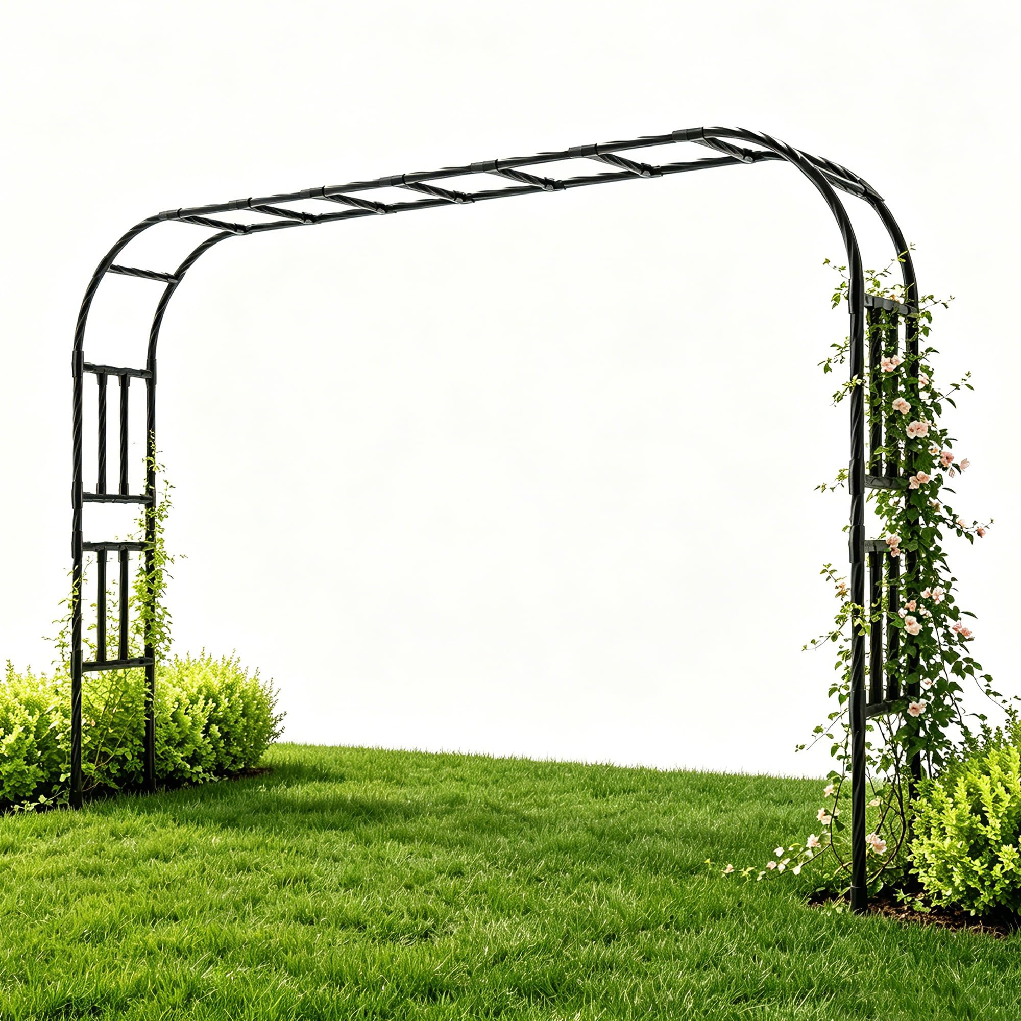 Trellume front view of metal garden arch showing full entrance and scale, sturdy support