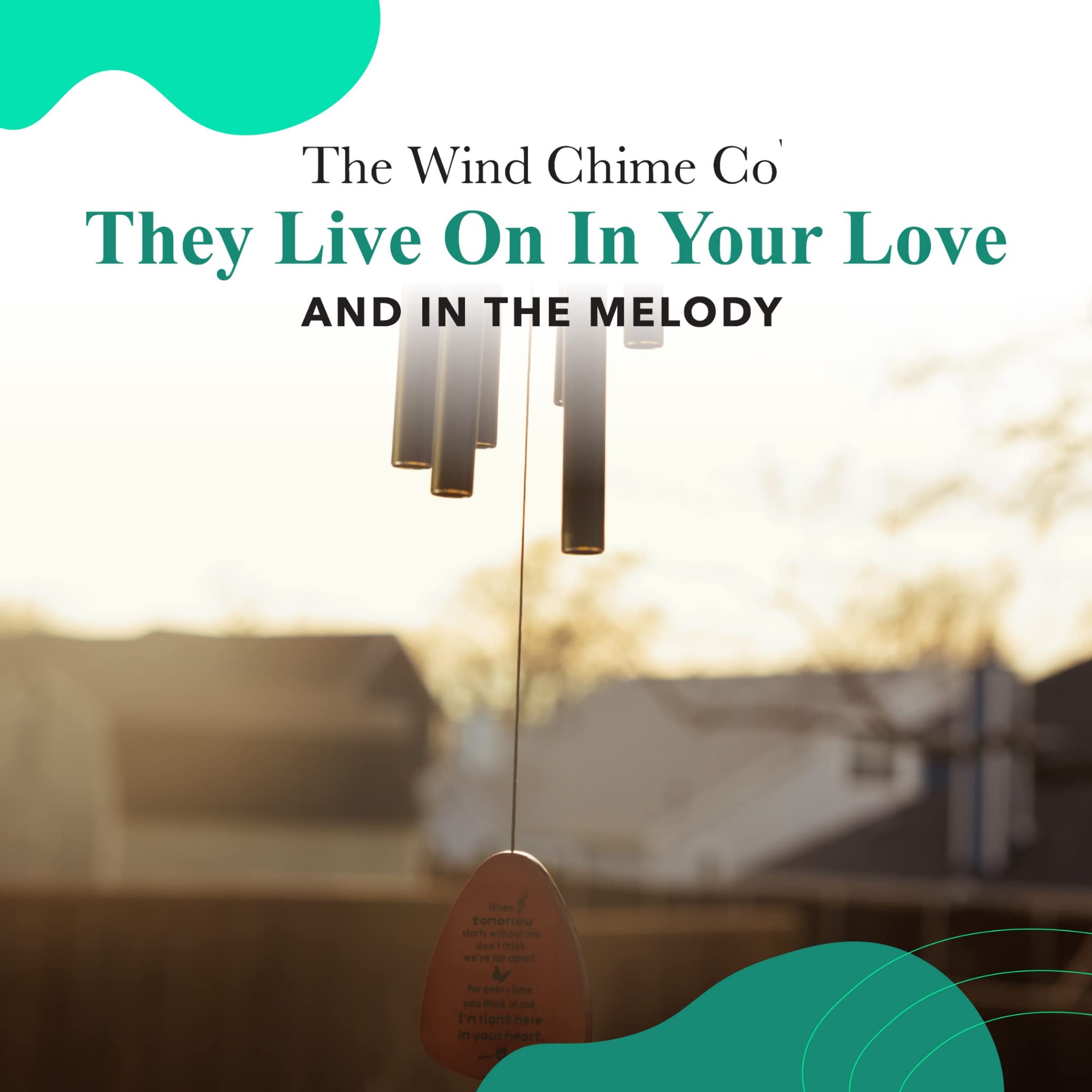 Trend Jockey greeting card beside chimes showing consoling message included