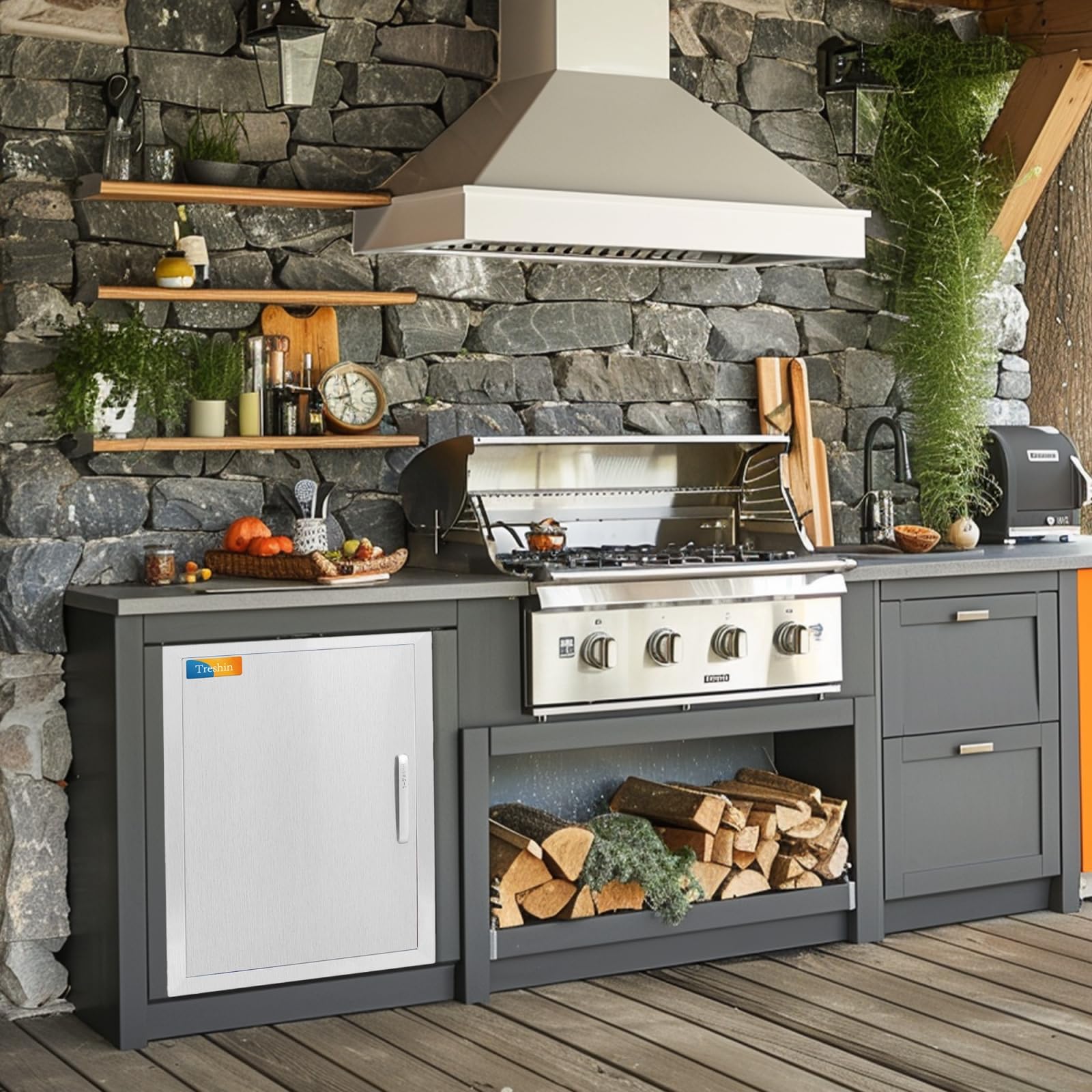 Treshin lifestyle patio setting showing durable door enhancing outdoor kitchen