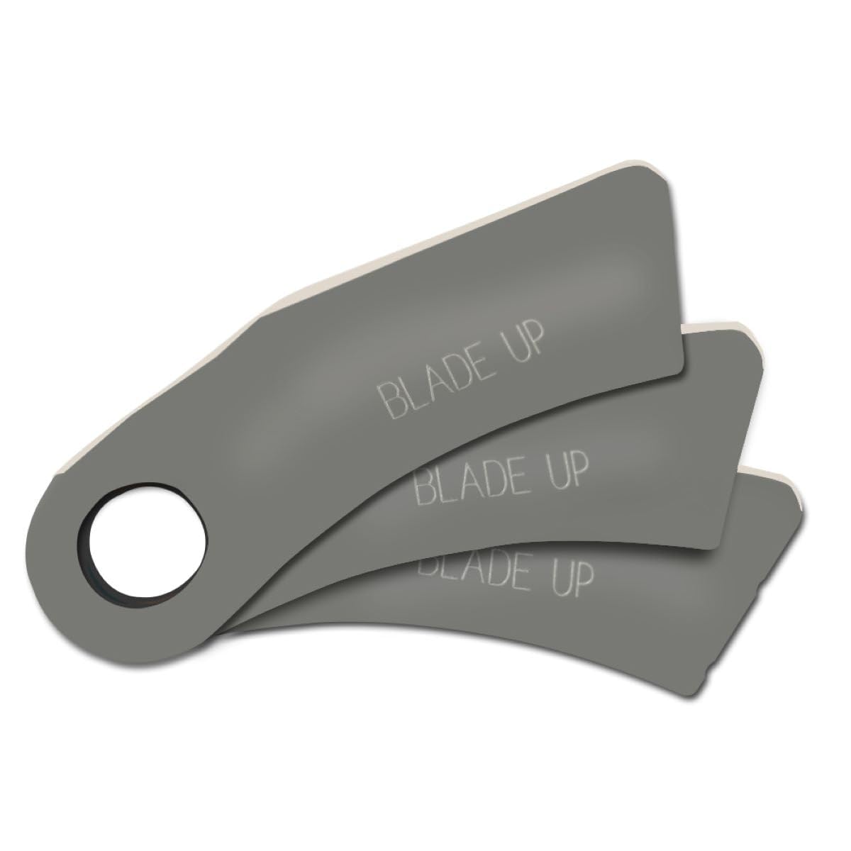 Tri-clone replacement blades front view showing three-blade kit and mounting holes for quick install benefit