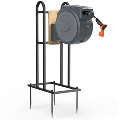 Trieez stand front view showing stable freestanding hose support and easy mobility