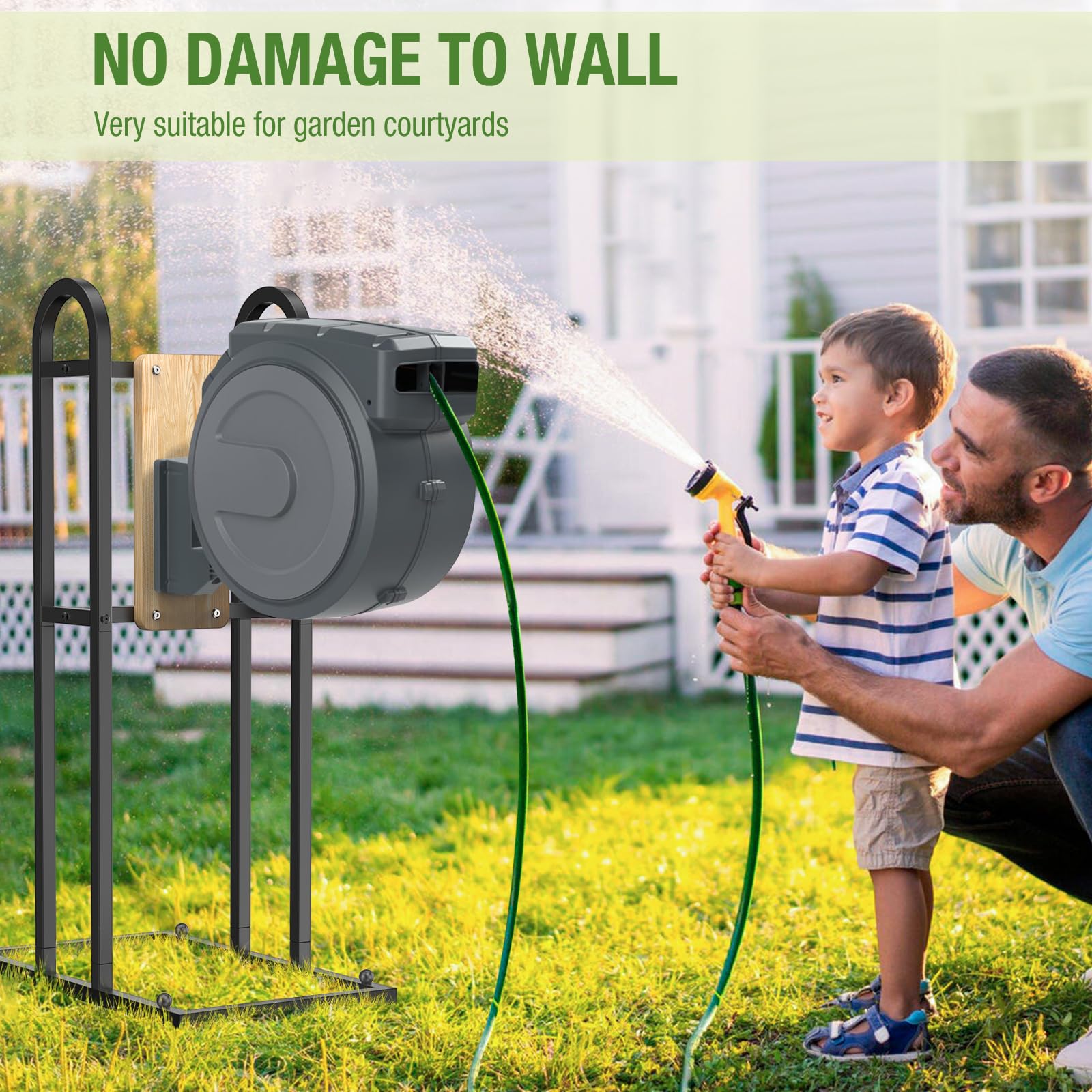 Trieez stand placed in garden showing extended watering reach and portability