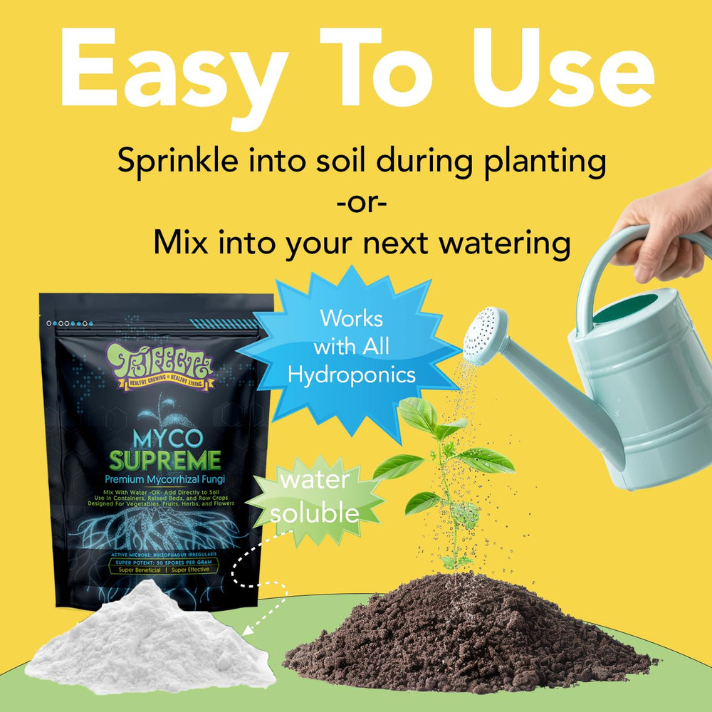Trifecta Myco Supreme sprinkled into soil showing root zone benefit