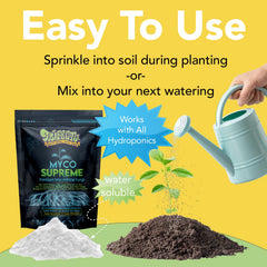 Trifecta Myco Supreme sprinkled into soil showing root zone benefit