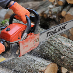 Trilink bar and chain mounted on a Stihl saw, demonstrating fit and immediate use benefit