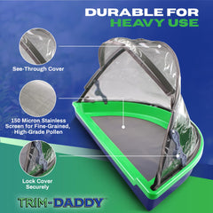Trim-Daddy protective cover over top tray with bottom bin secured to prevent spills