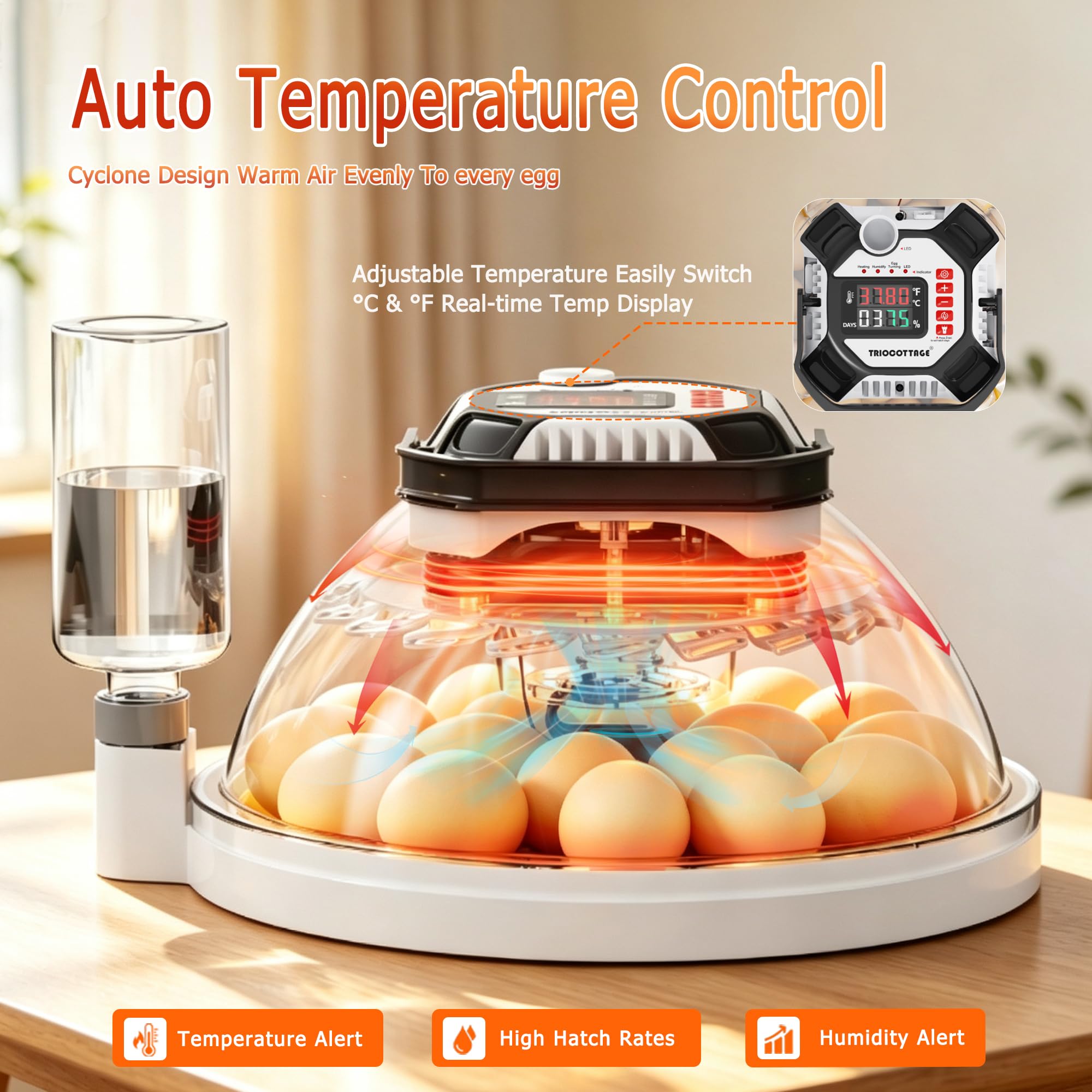 TRIOCOTTAGE two egg trays displaying capacity for different egg sizes and flexible use