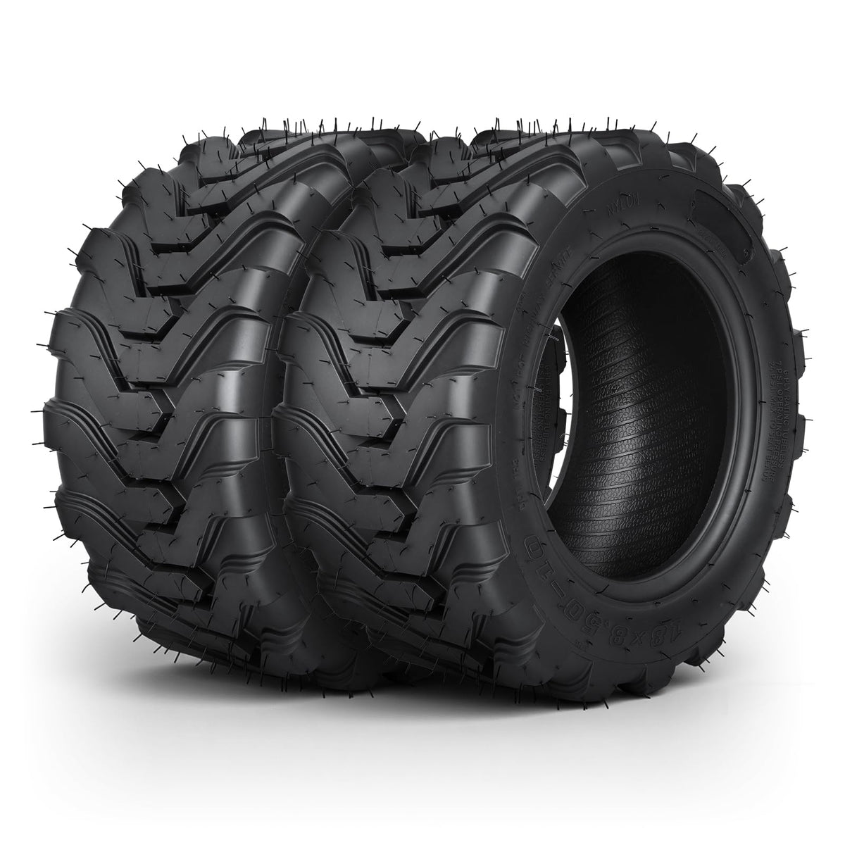 TRIPOWER front view showing both 18x8.50-10 tires and clear packaging, ready to install