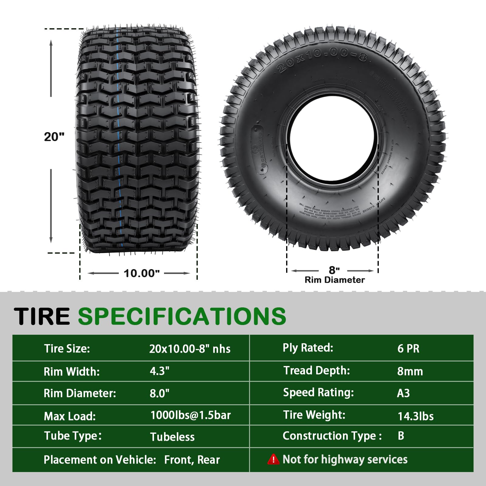 TRIPOWER close-up of tread pattern, designed for traction with minimal turf damage
