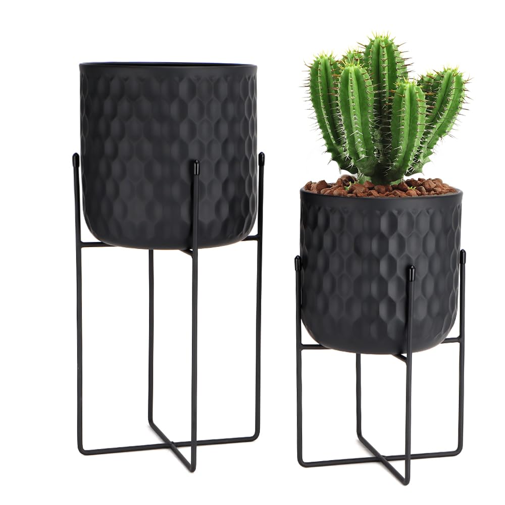 TRIROCKS front view of both planters showing modern matte black finish and height contrast