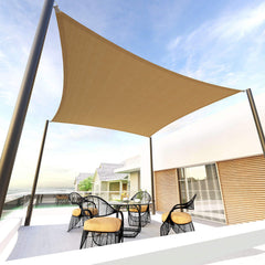 Tronssien front view of 10x13 shade sail showing full canopy and coverage benefit
