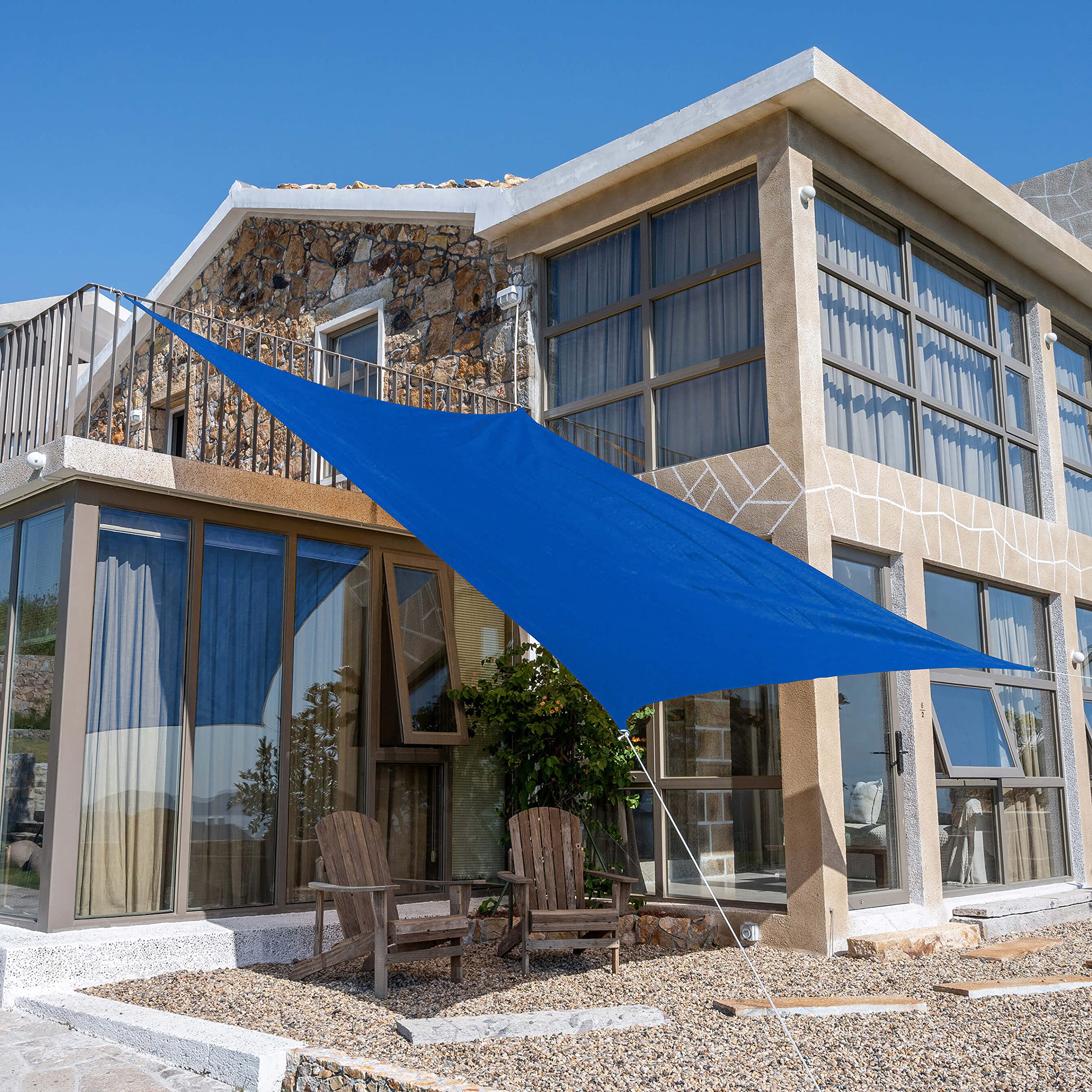 Tronssien front view of rectangular shade sail showing full coverage and clean lines