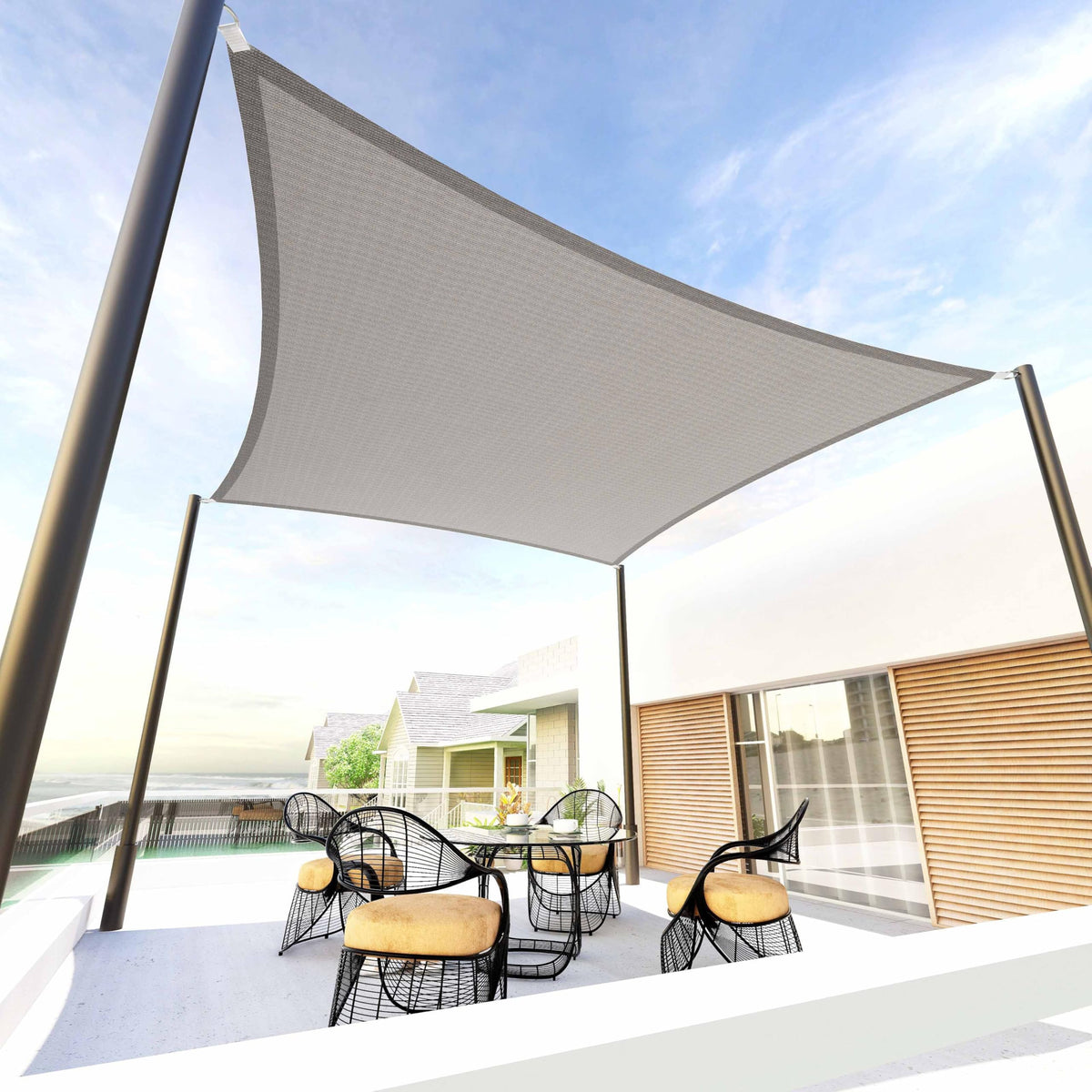Tronssien rectangle sail front view showing full canopy and clean lines for shaded comfort