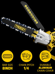 TROOZY close-up of 8-inch bar and chain highlighting precise, consistent cutting performance