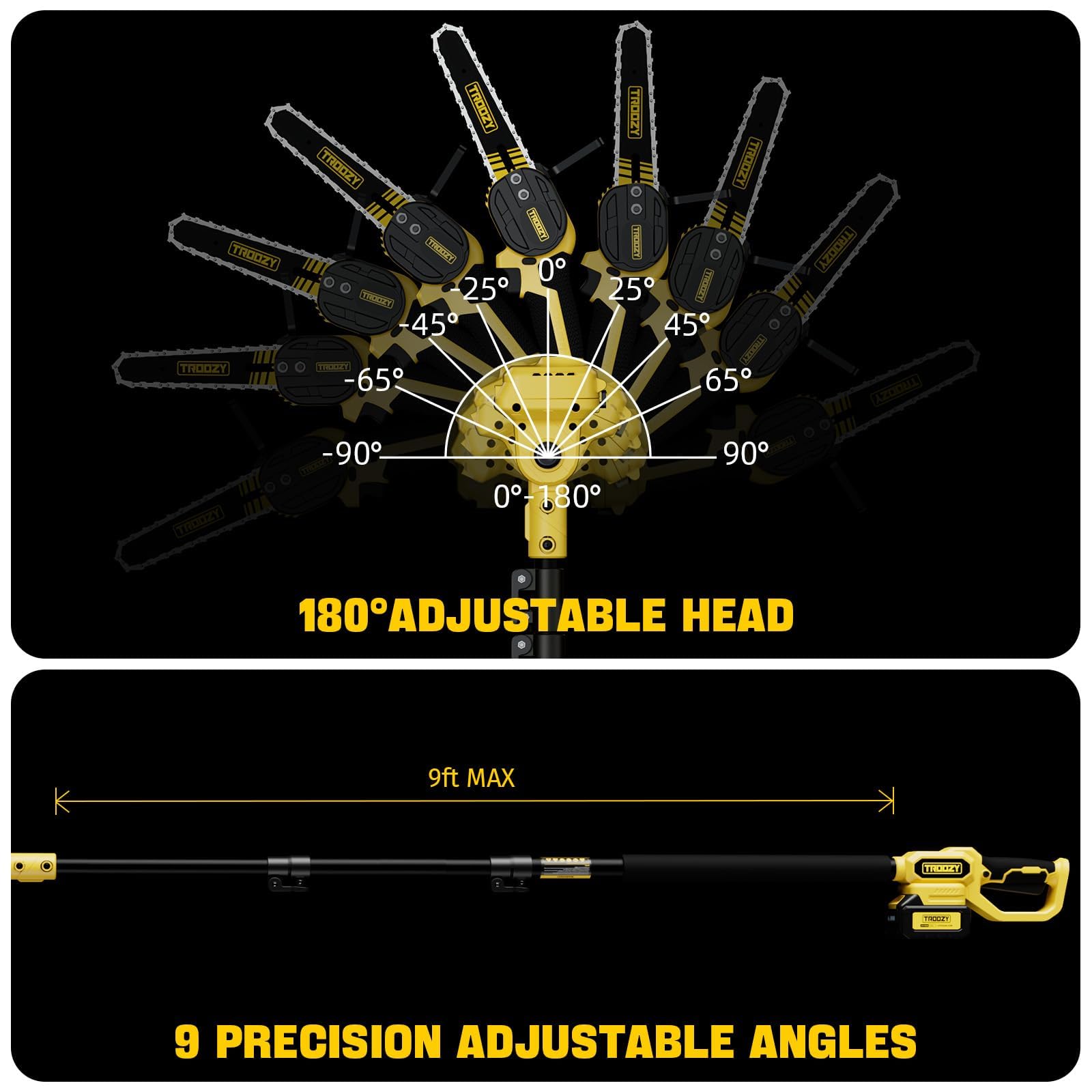 TROOZY swivel head detail enabling precise angled cuts