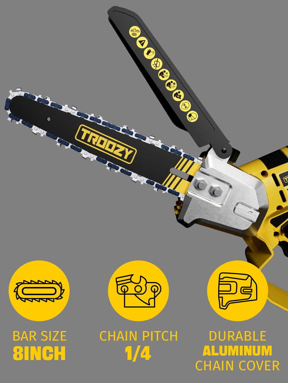 TROOZY extended pole at full 9ft reach showing ladder-free trimming benefit