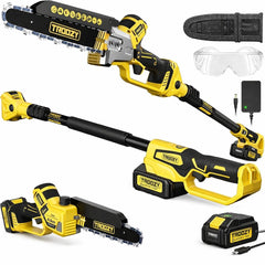 TROOZY front view of 2-in-1 pole saw and chainsaw showing all controls and benefits