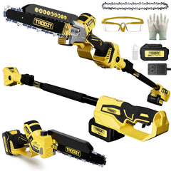 TROOZY front view of cordless pole saw showing controls and compact build for easy handling