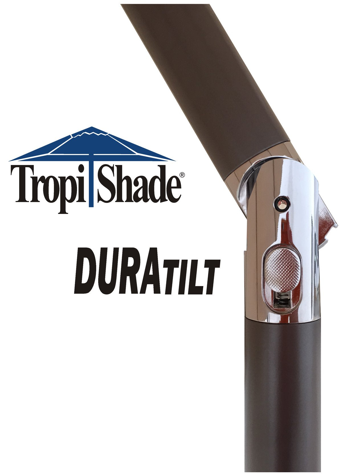 TropiShade crank and dura-tilt closeup showing easy opening and adjustable angle benefit