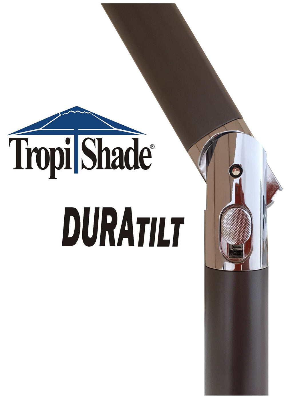TropiShade crank and dura-tilt closeup showing easy opening and adjustable angle benefit