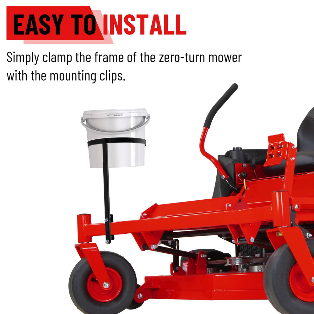 TRUCFUSION bucket placed in holder side view, keeps clippings contained