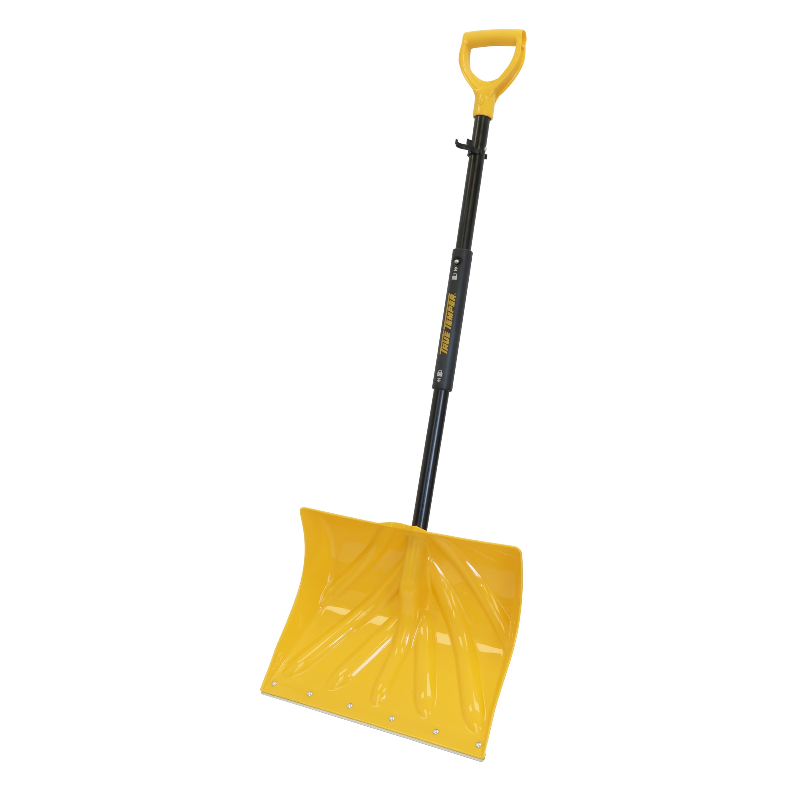 True Temper front view of folded shovel showing compact storage benefit