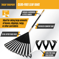True Temper close-up of rake head tines showing clog-free design benefit