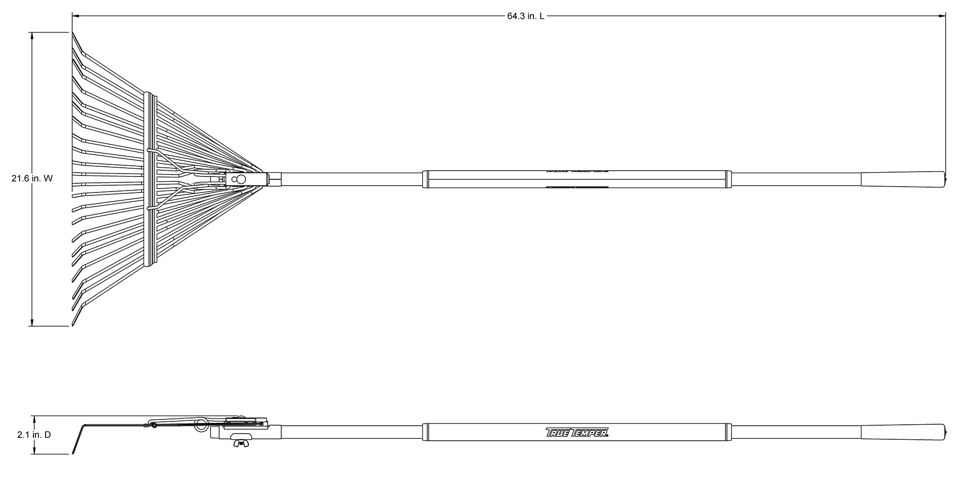True Temper size comparison beside foot showing rake scale